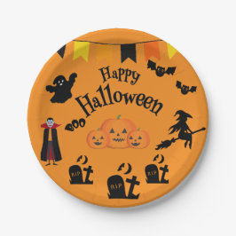 Prato De Papel Caracteres Felizes de Halloween e Halloween