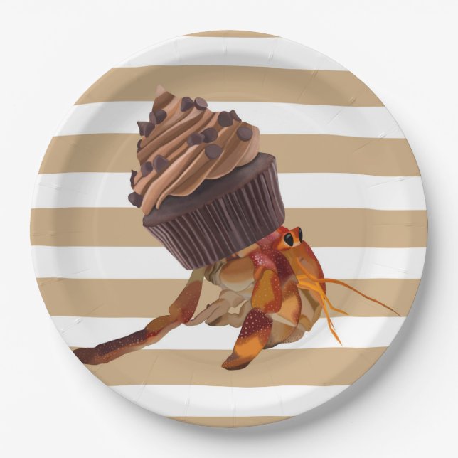 Prato De Papel Caranguejo-Mouro-Bonito Com Cupcake De Chocolate (Frente)