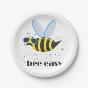 Prato De Papel Caráter de abelha com óculos de sol do bigode Abel