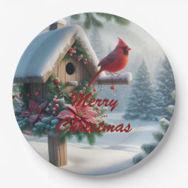 Prato De Papel Cardeal de inverno em um abrigo festivo