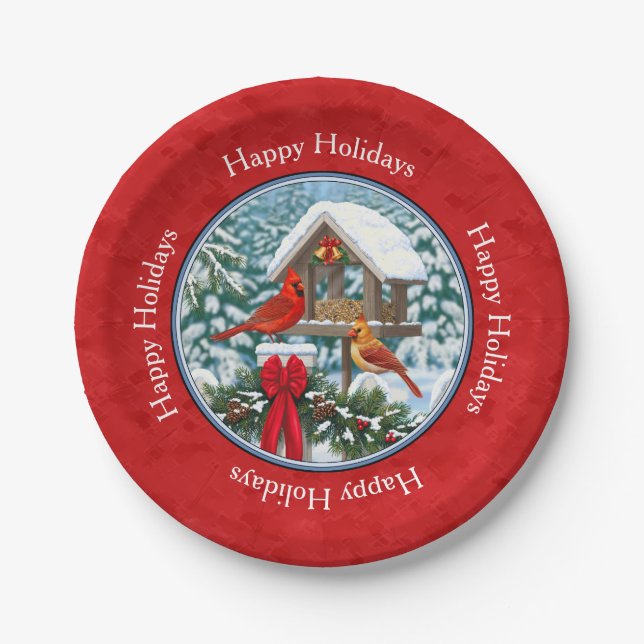 Prato De Papel Cardinhos de Natal, Birdfeeder Red (Frente)