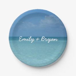 Prato De Papel Caribe Horizonte Turquesa Tropical Azul