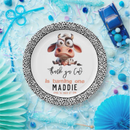 Prato De Papel Caricaturas da vaca, sou um primeiro aniversario d