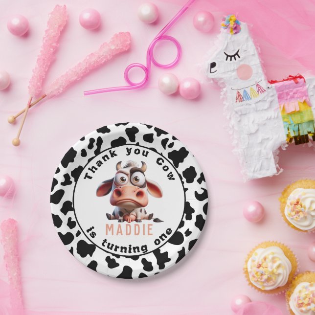 Prato De Papel Caricaturas da vaca, sou um primeiro aniversario d (Festa)