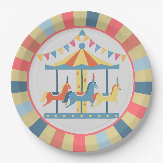Prato De Papel Carousel Circus Birthday Plates (Frente)