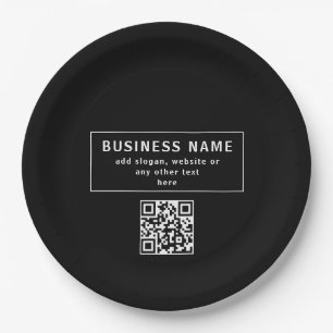 Prato De Papel Carregar código QR ou logotipo   Preto Moderno