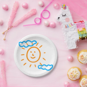 Prato De Papel Carregar Crianças de Desenho Transformando Trabalh