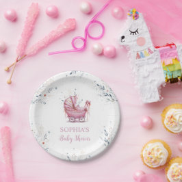 Prato De Papel Carrinho de Bebê Rosa