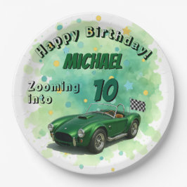 Prato De Papel Carro Festa de aniversário Verde de 10 anos