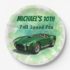 Prato De Papel Carro Festa de aniversário Verde de 10 anos