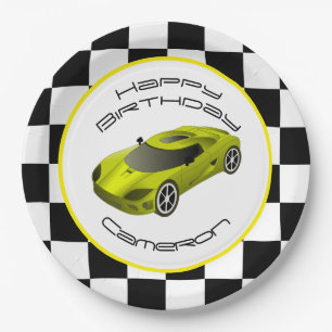 Prato De Papel Carro Race Amarelo Festa de aniversário persona