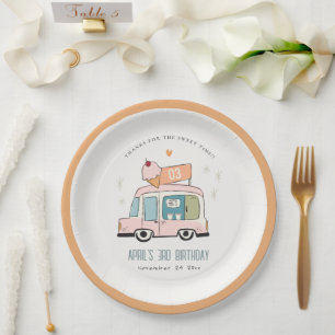 Prato De Papel Carro-Sorvete Bastante-Doce-Pastel, Aniversário Na