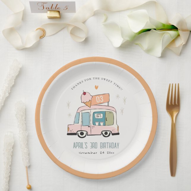 Prato De Papel Carro-Sorvete Bastante-Doce-Pastel, Aniversário Na (Casamento)