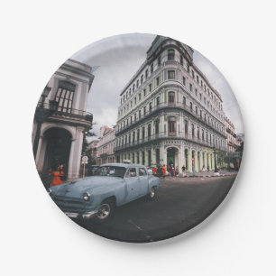 Prato De Papel Carro vintage Clássico Azul Cityscape