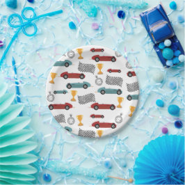 Prato De Papel Carros De Corrida De Vintage, Retro Rápido, Azul E