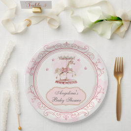 Prato De Papel Carrossel - Placa grande do Chá de fraldas, cor-de