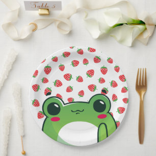 Prato De Papel Cartão-postal do Sapo Strawberry