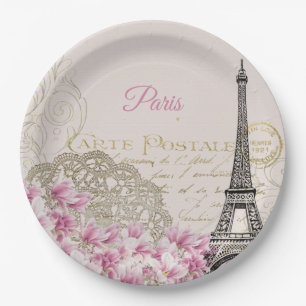 Prato De Papel Cartão postal Vintage Torre Eiffel Paris