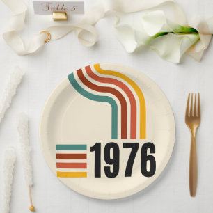 Prato De Papel Cartaz Retro Vintage 1976 Aniversário de 50 anos