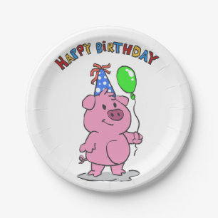 Prato De Papel Cartografia de Birthday Pig   escolher cor de fund