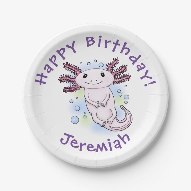 Prato De Papel Cartoon axolotel rosa adorável (Frente)