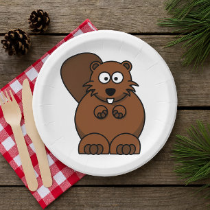 Prato De Papel Cartoon Bonito — Castor — Floresta Engraçado