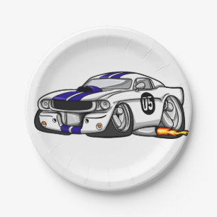 Prato De Papel Cartoon de carro de músculo branco - Escolha a co