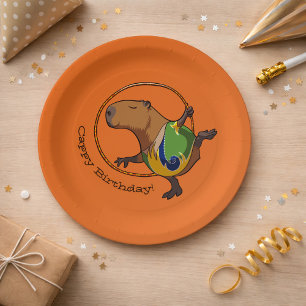 Prato De Papel Cartoon de Hoop da ginástica de Capybara Rhythmic