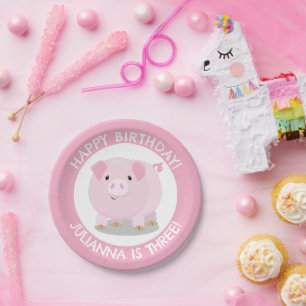 Prato De Papel Cartoon de porco bonitão personalizado