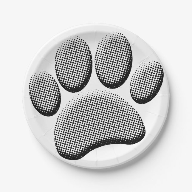 Prato De Papel Cartoon Dog Paw Prinsprint Halftones (Frente)