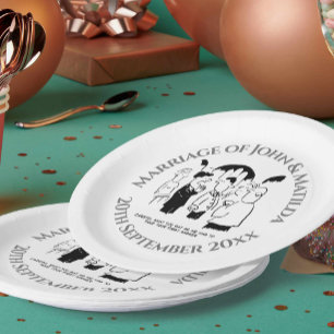 Prato De Papel Cartoon engraçado em uma Recepção de casamento do