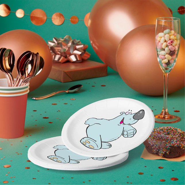 Prato De Papel Cartoon Engraçado Urso Polar Um Caráter Azul (Criador carregado)