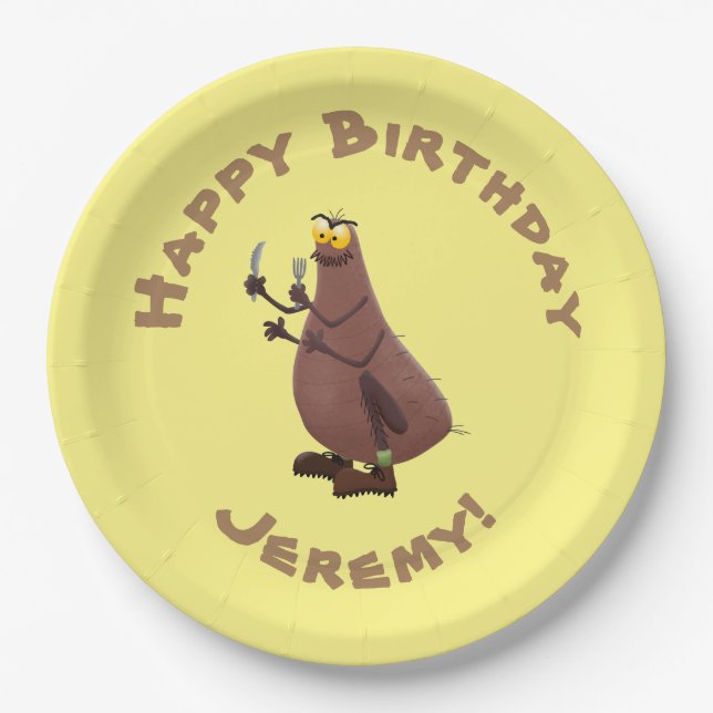 Prato De Papel Cartoon feio e faminto (Frente)