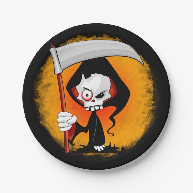 Prato De Papel Cartoon Grim Reaper Assustador (Frente)