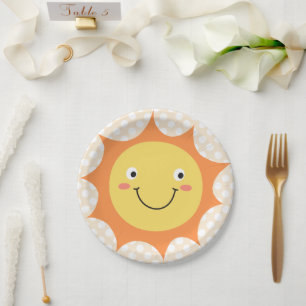 Prato De Papel Cartoon Sun Face Sorridente