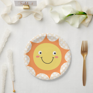 Prato De Papel Cartoon Sun Face Sorridente