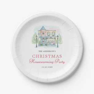 Prato De Papel Casa em Aquarela Preppy Feliz Natal