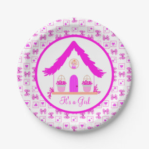 Prato De Papel Casa rosa personalizada É uma garota