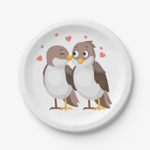 Prato De Papel Casais de Pássaros Amor Brown Casamento, Chá de No