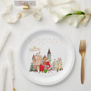 Prato De Papel casal de 1950 Feliz Natal