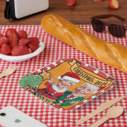 Prato De Papel Casal de Caricatura Dourada e Vermelha Cheio