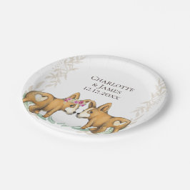 Prato De Papel Casal de Casamento de Cachorro Corgi Bonito Person