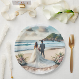 Prato De Papel Casal de Praia de Casamento