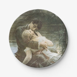 Prato De Papel Casal Jovem Enamorado (Beijando-se num Barco)