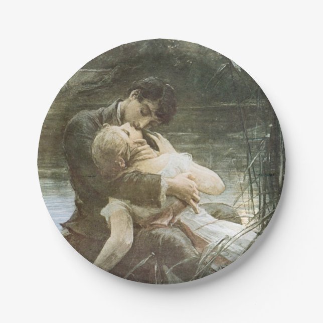 Prato De Papel Casal Jovem Enamorado (Beijando-se num Barco) (Frente)