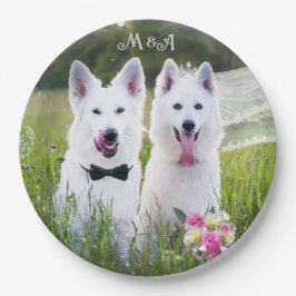 Prato De Papel Casal romântico de cães se casando