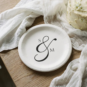 Prato De Papel Casamento Ampersand Monograma Clássico Branco