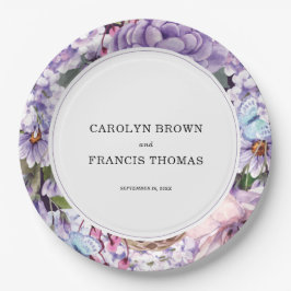 Prato De Papel Casamento Aquarela Roxa Floral Personalizado