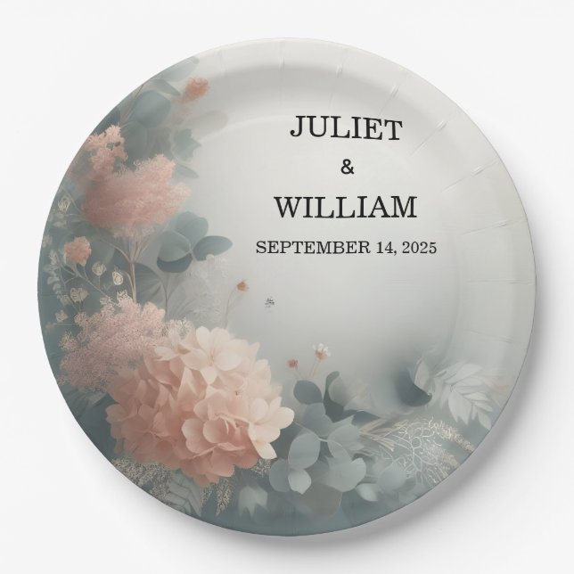 Prato De Papel Casamento Azul Eucalyptus Lace Tulle Pastel Dusty (Frente)