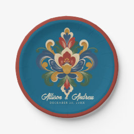 Prato De Papel Casamento Azul Rosemaling Norueguês